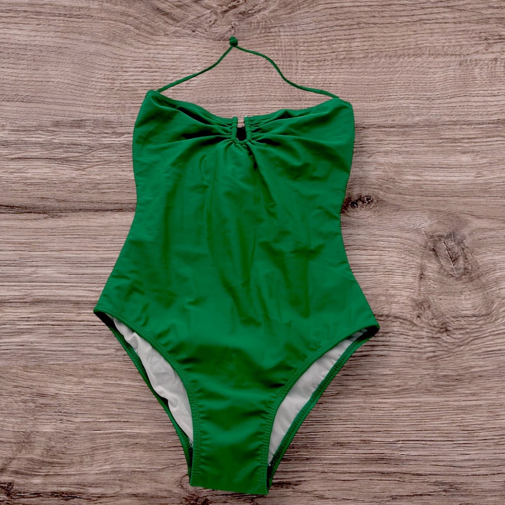 DANIELA CORTE Green One Piece Swimsuit Halter Strap Silver Accent Size Medium - Picture 13 of 13